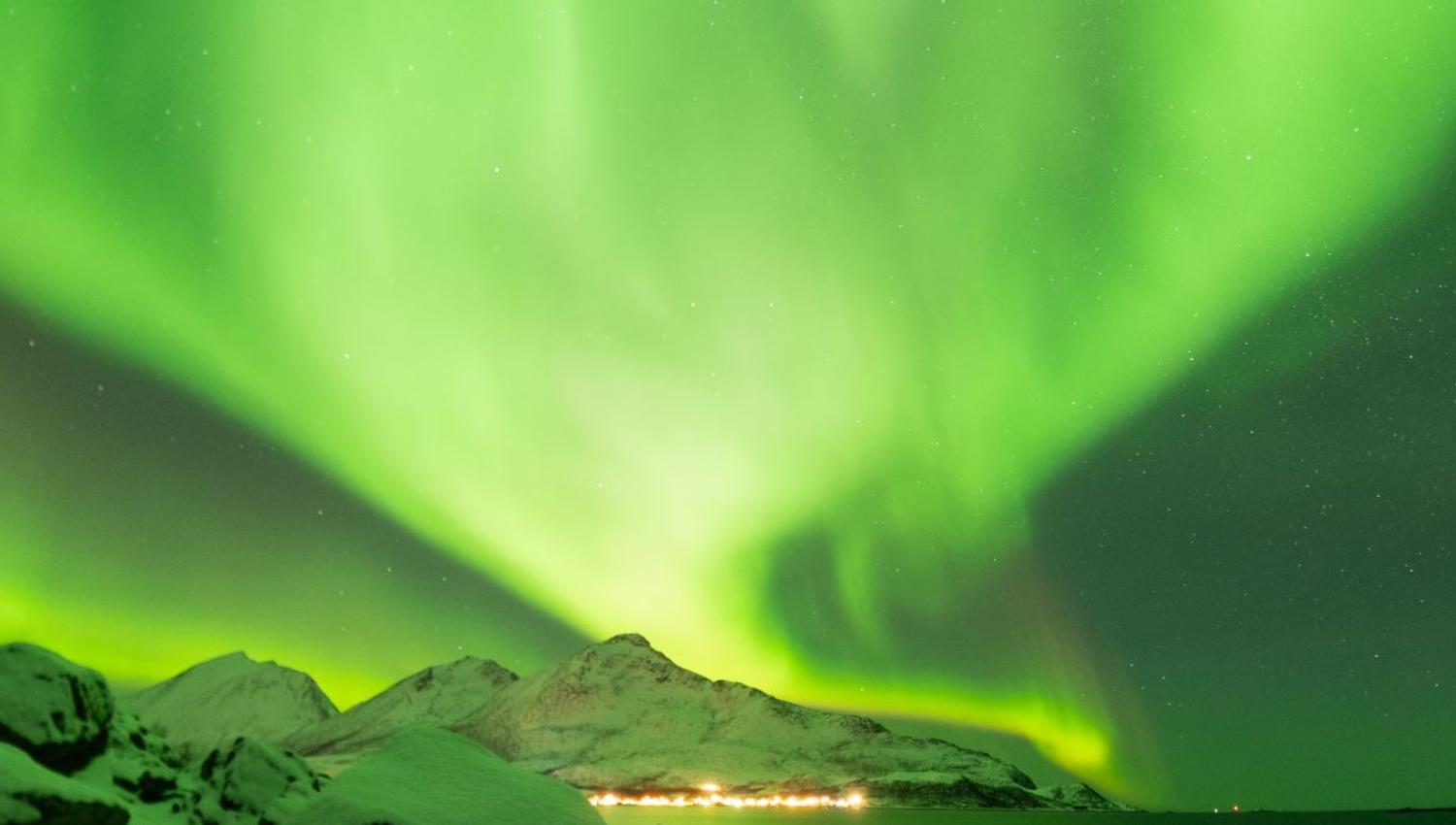 Green northern lights in the sky