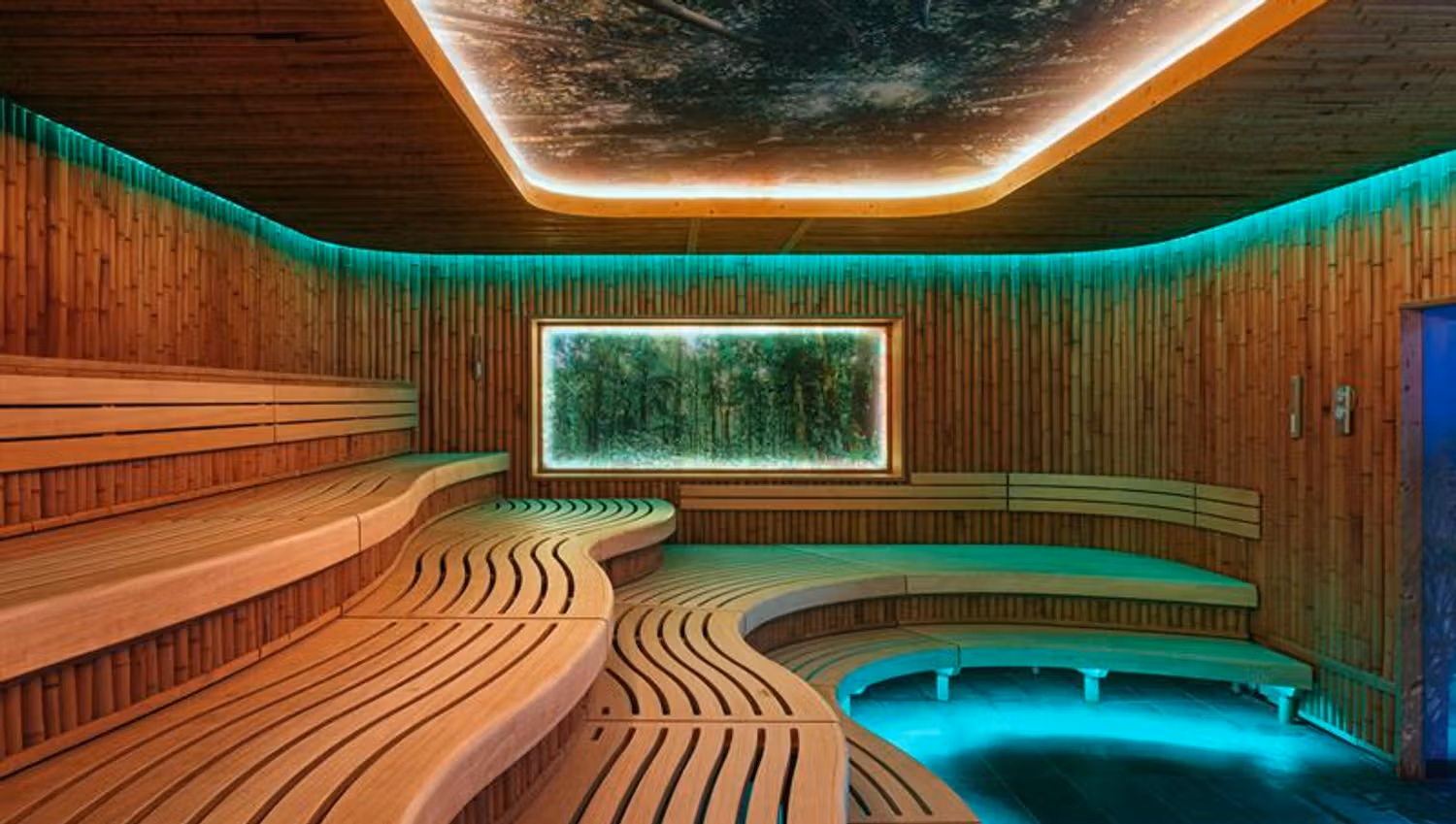 Tropical sauna with benches