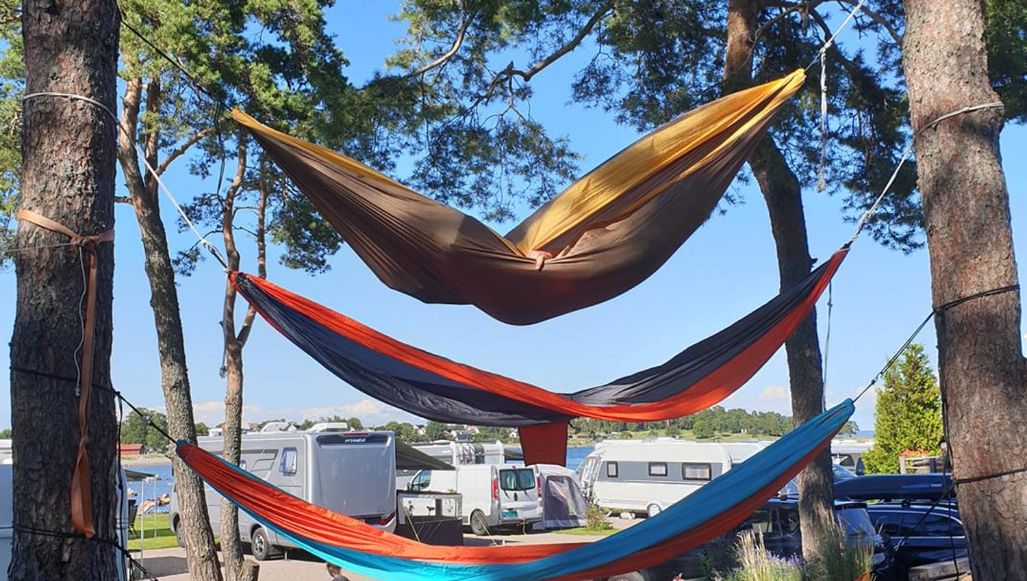Hammocks between the trees at Furustrand