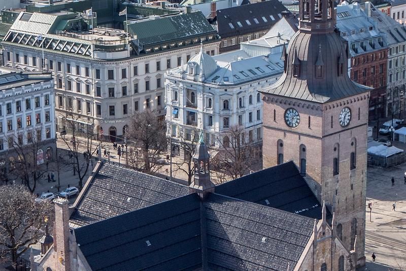 oslo cathedral seen from above from a bird's eye view