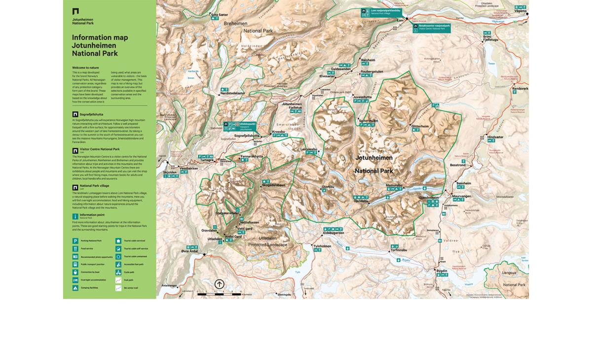 Karte über den Jotunheimen Nationalpark mit englischem Text.