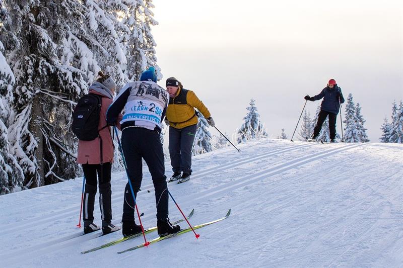Cross-country skiers in the slope