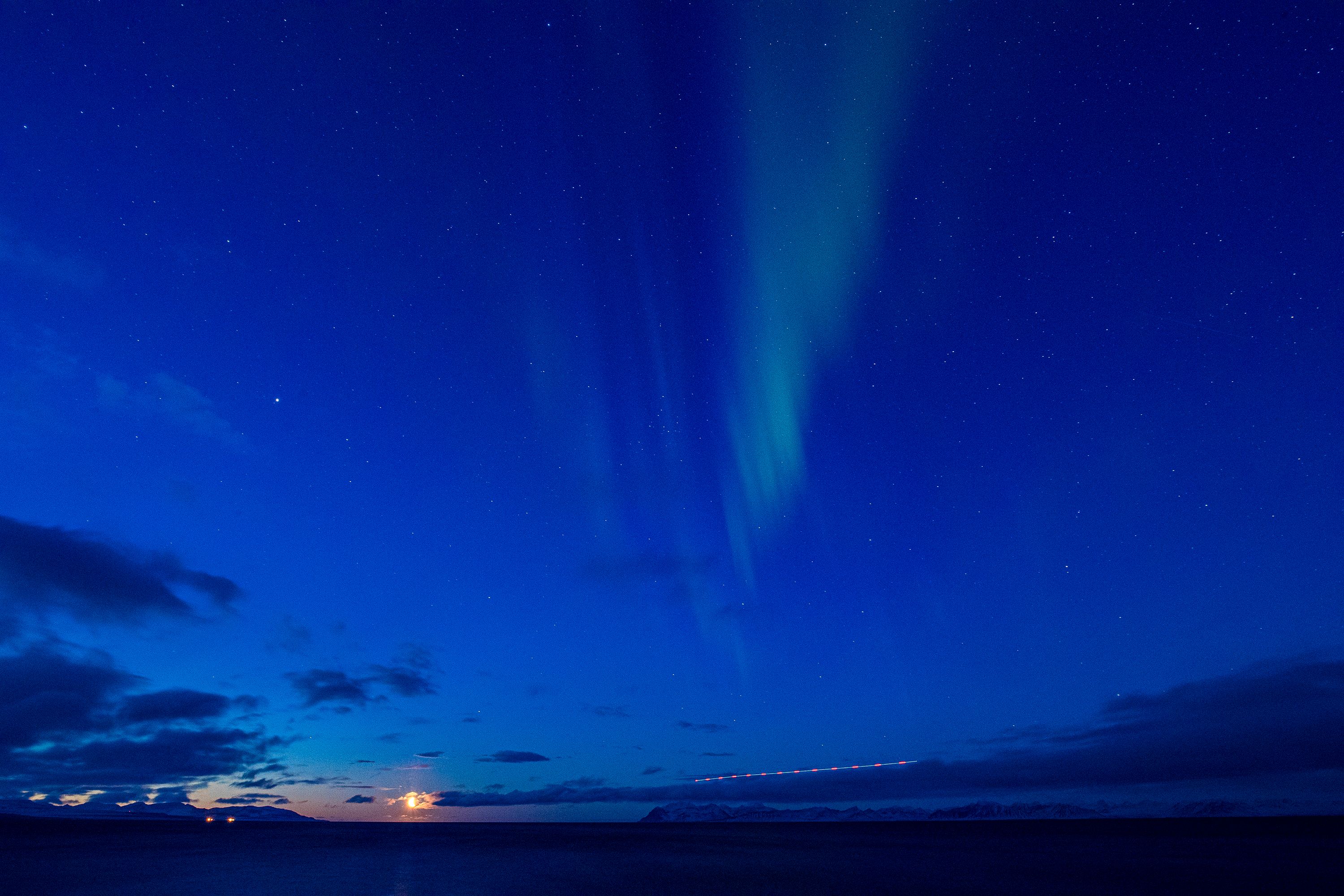 Northern Lights in a dark blue sky 