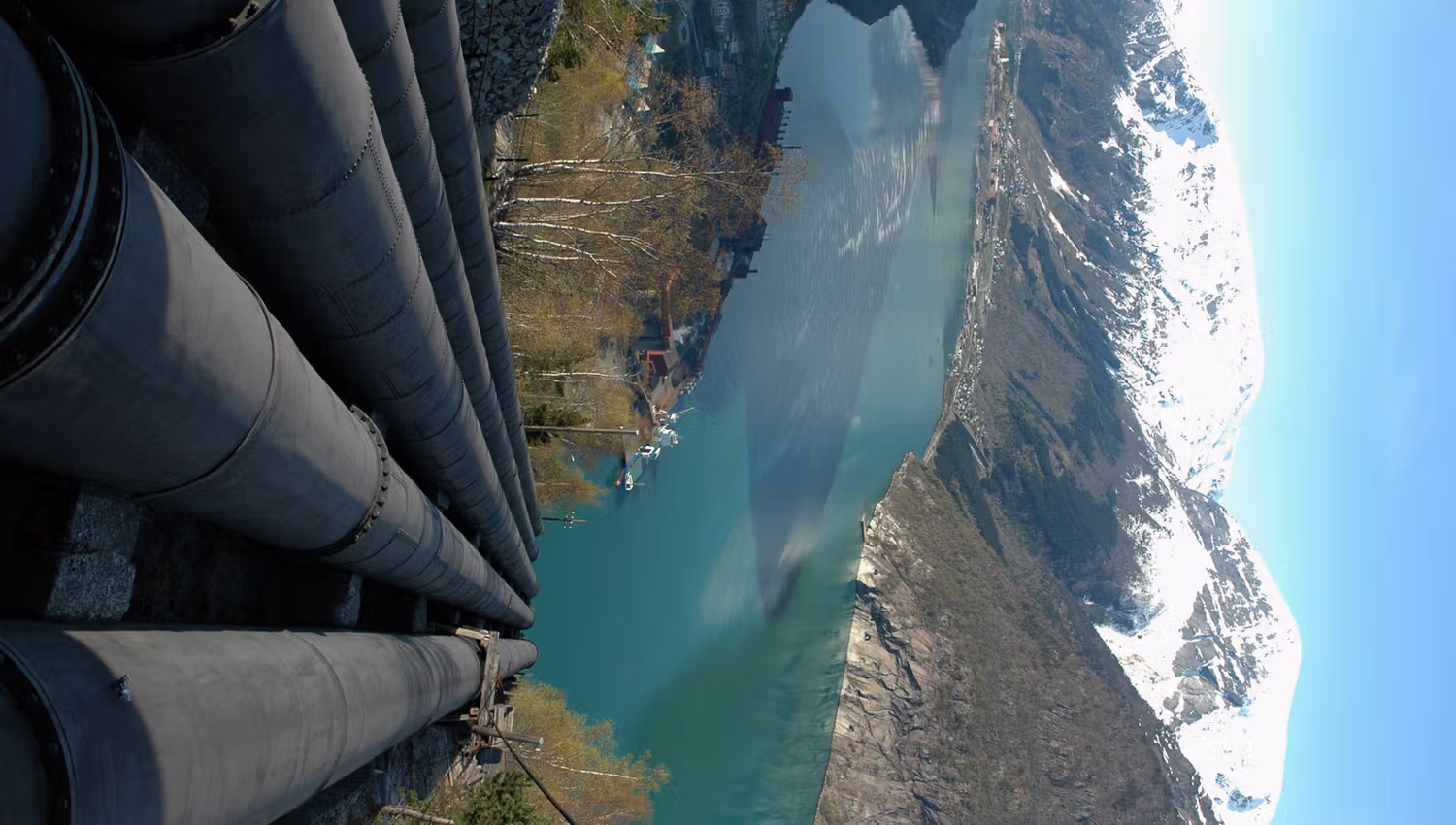 The pipelines from the power plant stretch down towards Odda, surrounded by stunning Norwegian scenery.