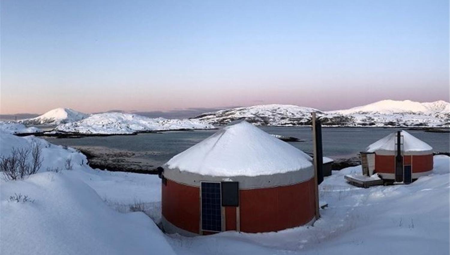 Small huts in the winter
