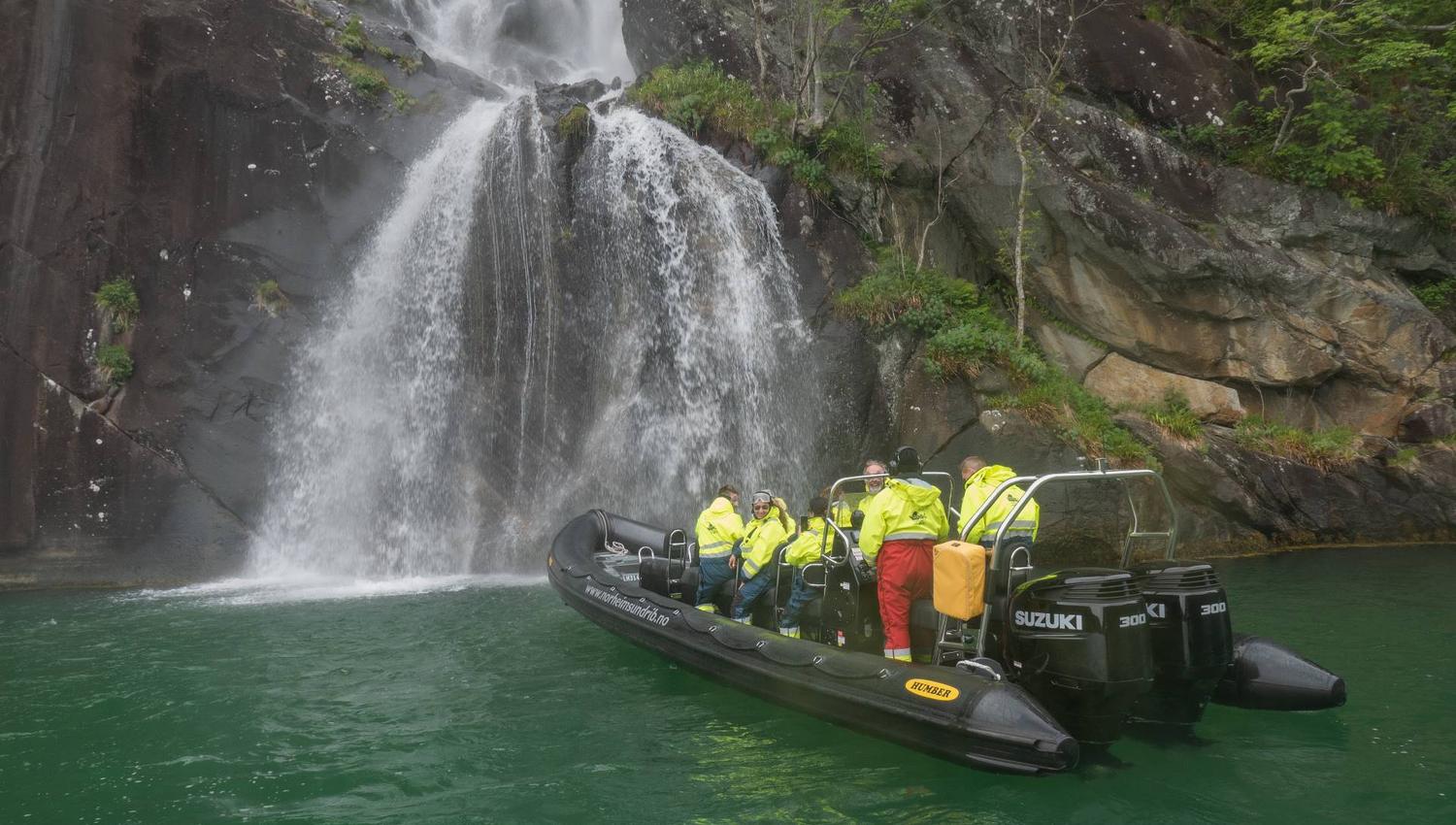Waterfall fjord cruise in Rib boat