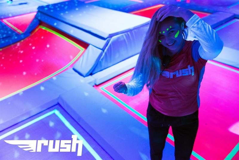 One smiling for the camera at Rush trampoline park