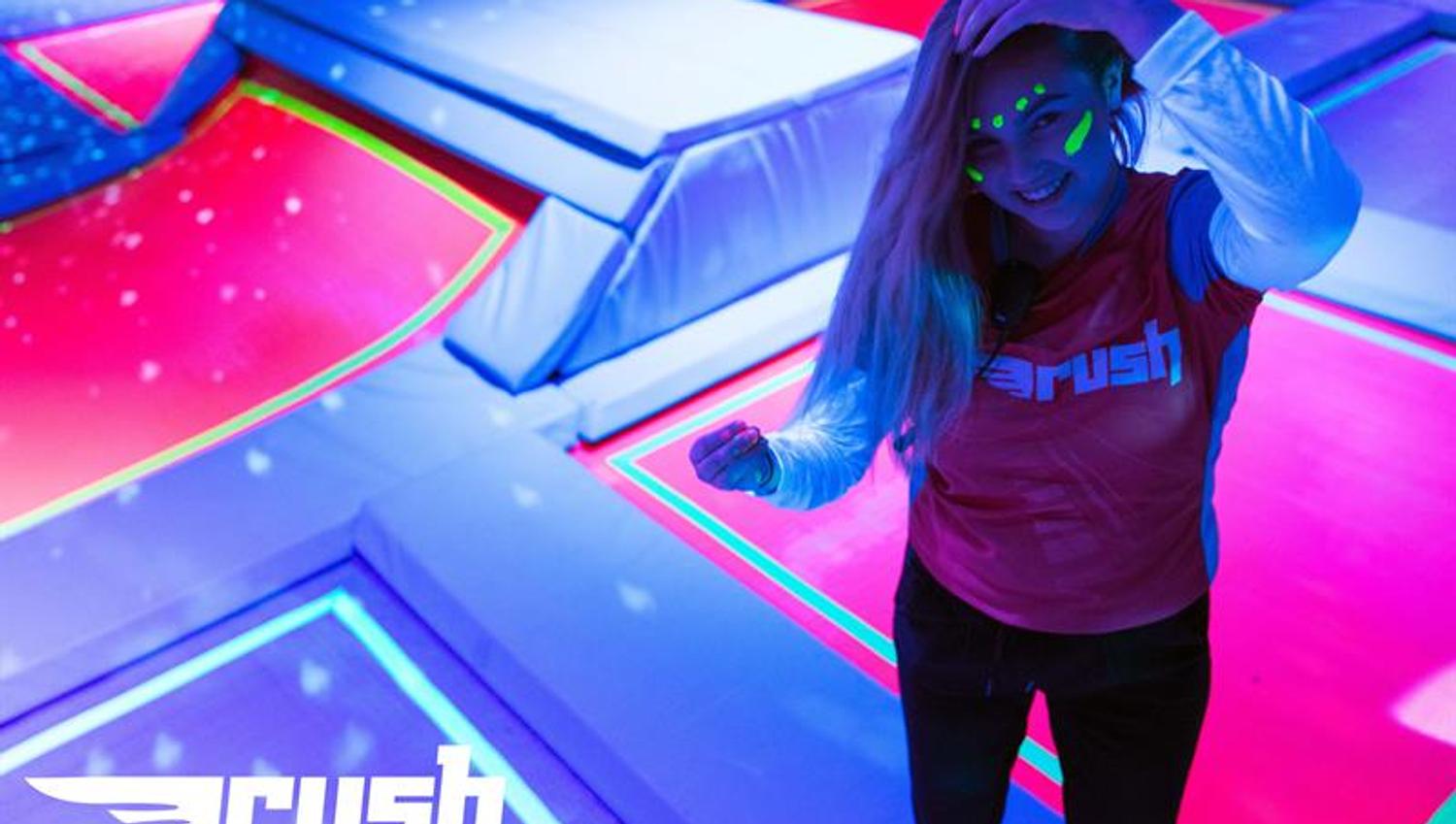 One smiling for the camera at Rush trampoline park