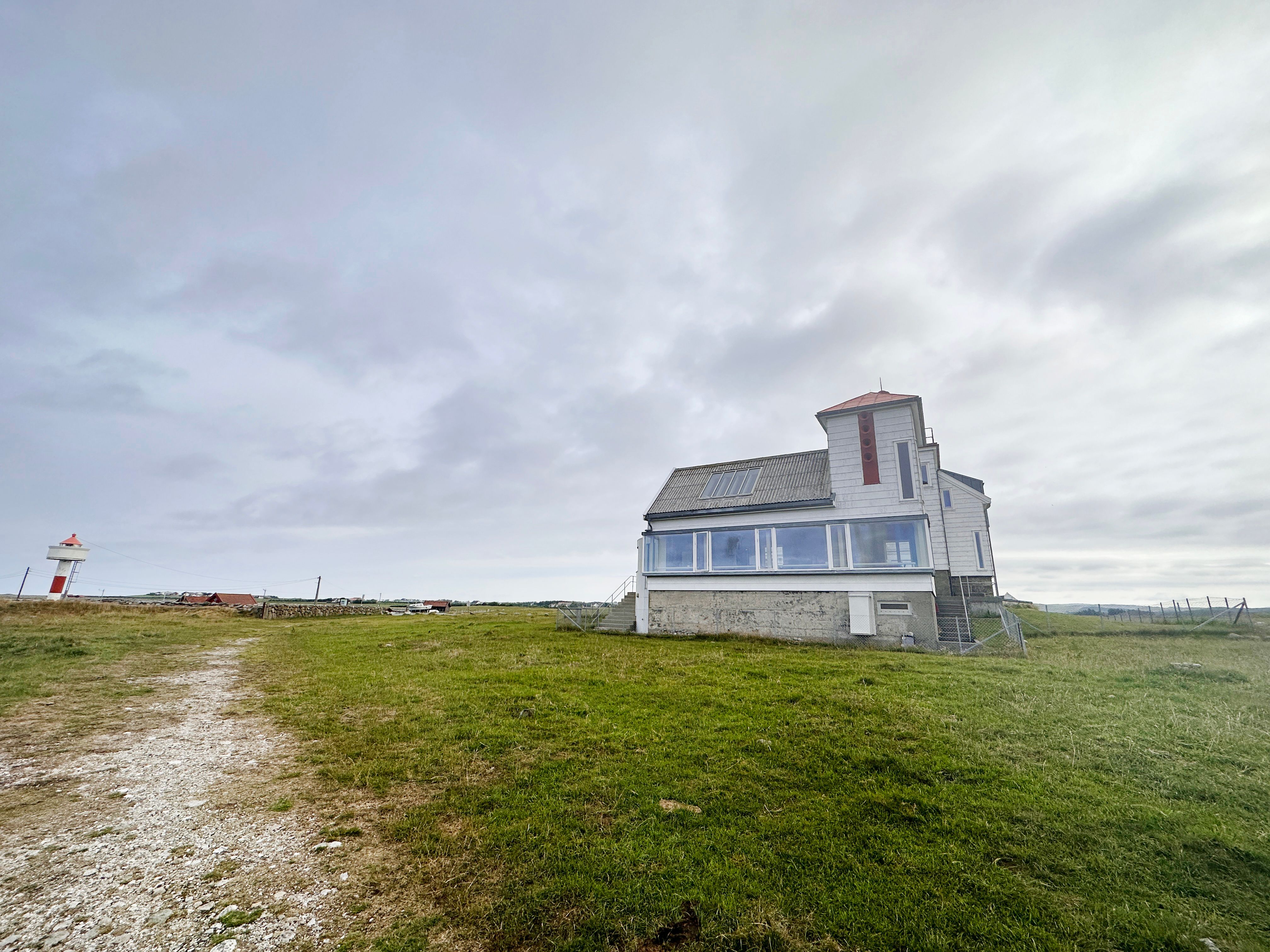 Kvassheim lighthouse in the flat Jæren landscape