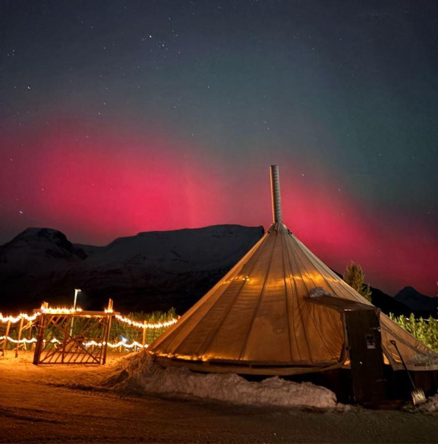 Traditional Sami lavvu under the Northern Lights by Lyngenfjord