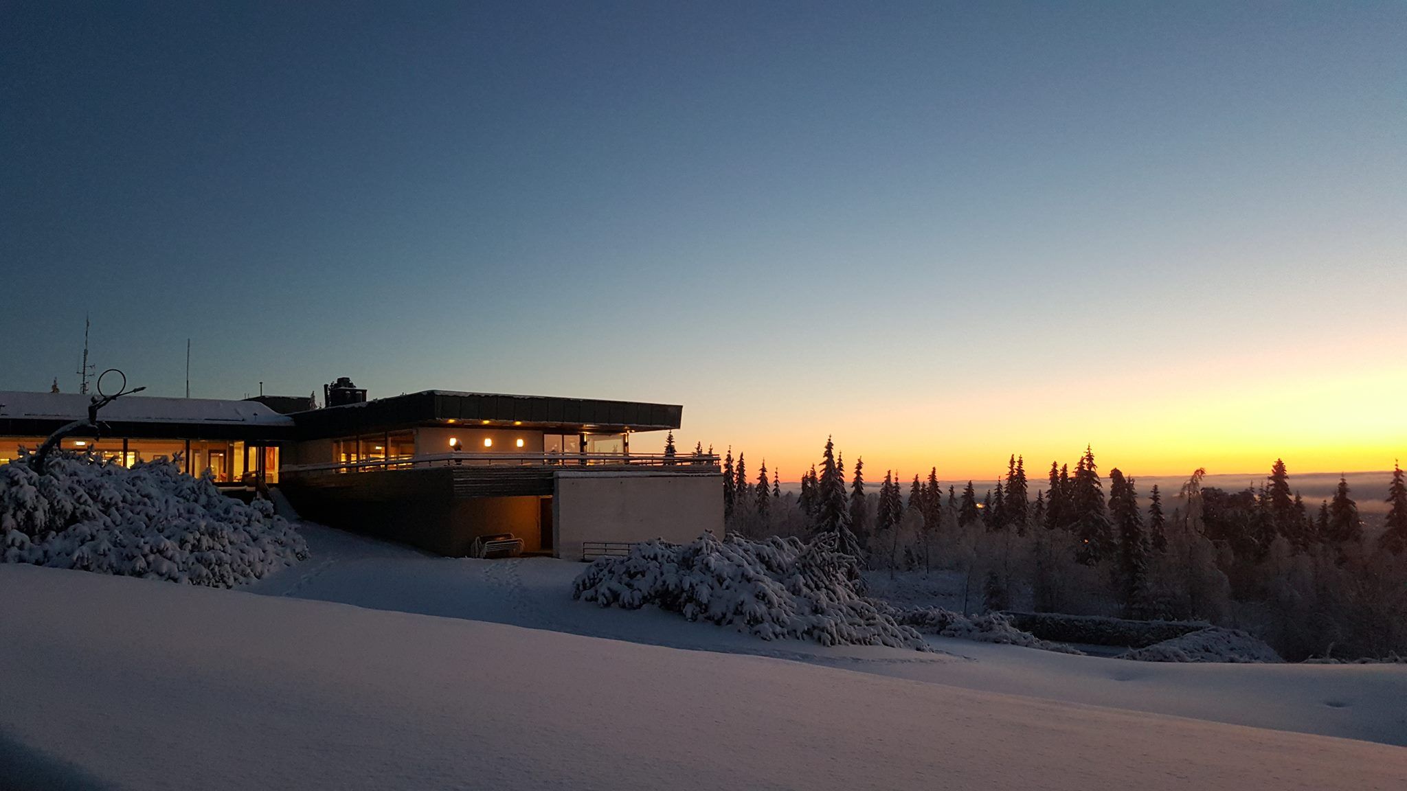 voksenåsen i blåtimen på vinteren