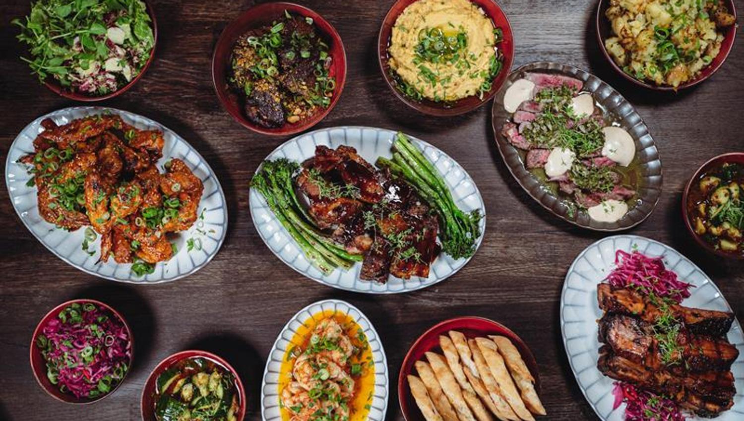Detail of various dishes.