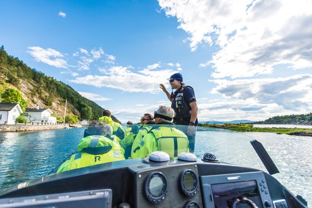 RIB pilot guiding passengers in the Oslo Fjord