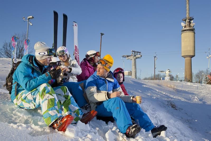 skiers taking a break on the slopes
