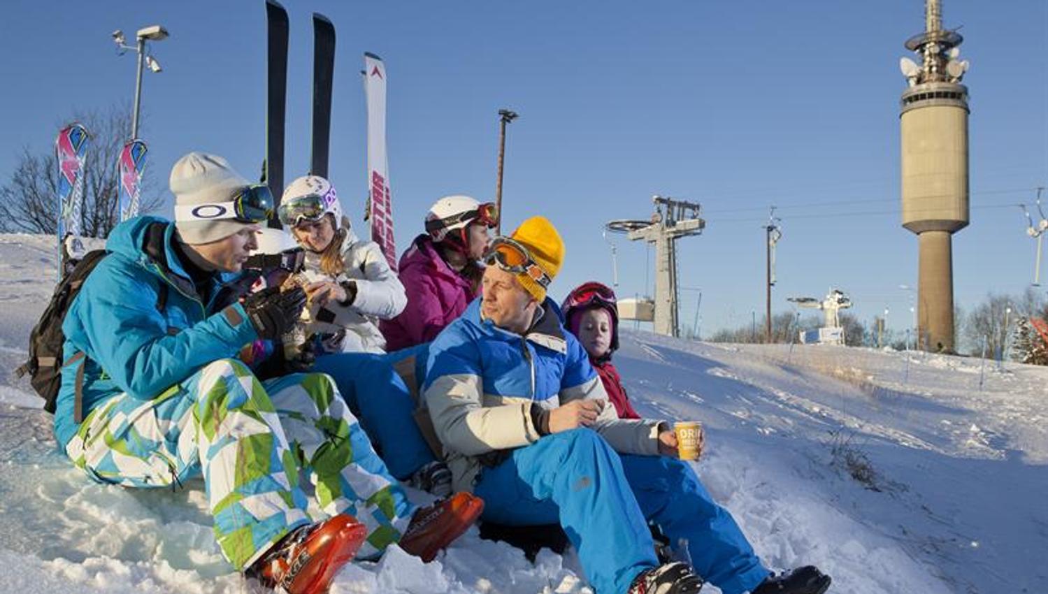 skiers taking a break on the slopes