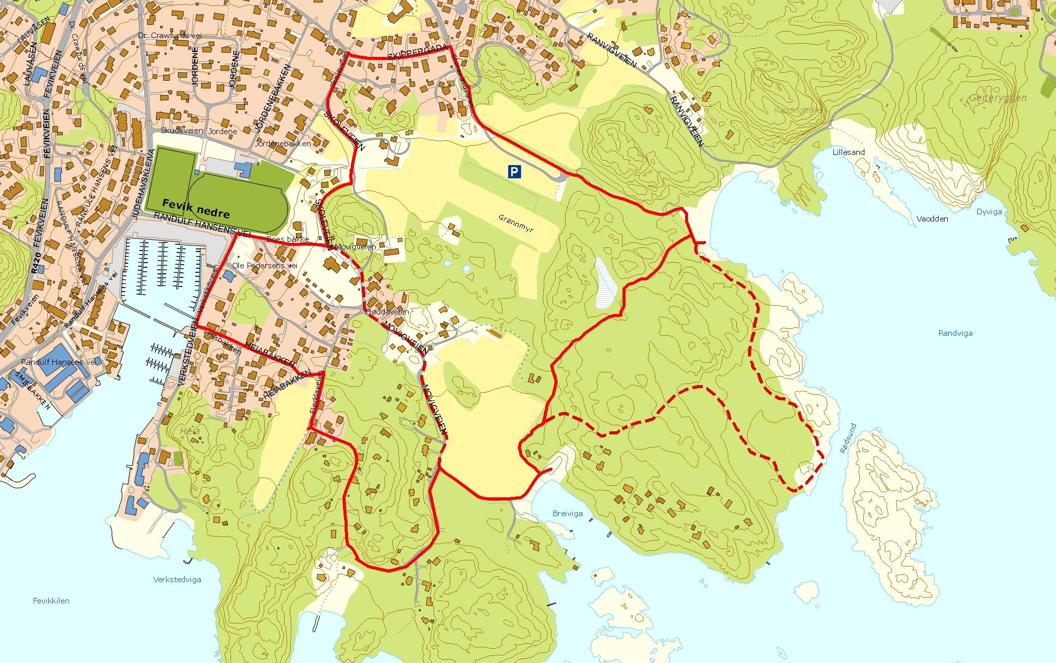 Kart: Fevik - Storesand