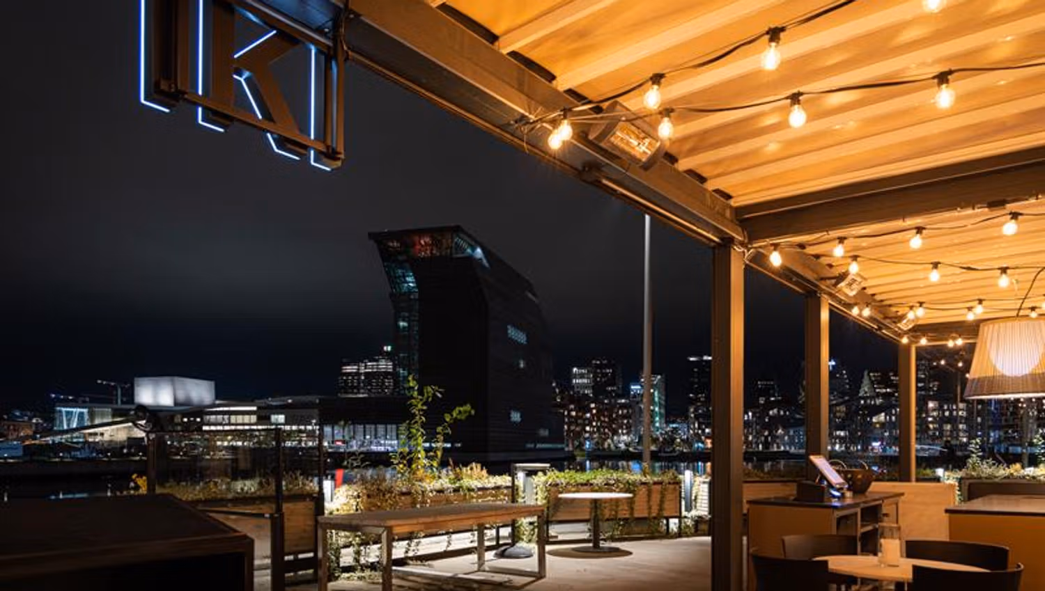 Outdoor seating with a view of MUNCH