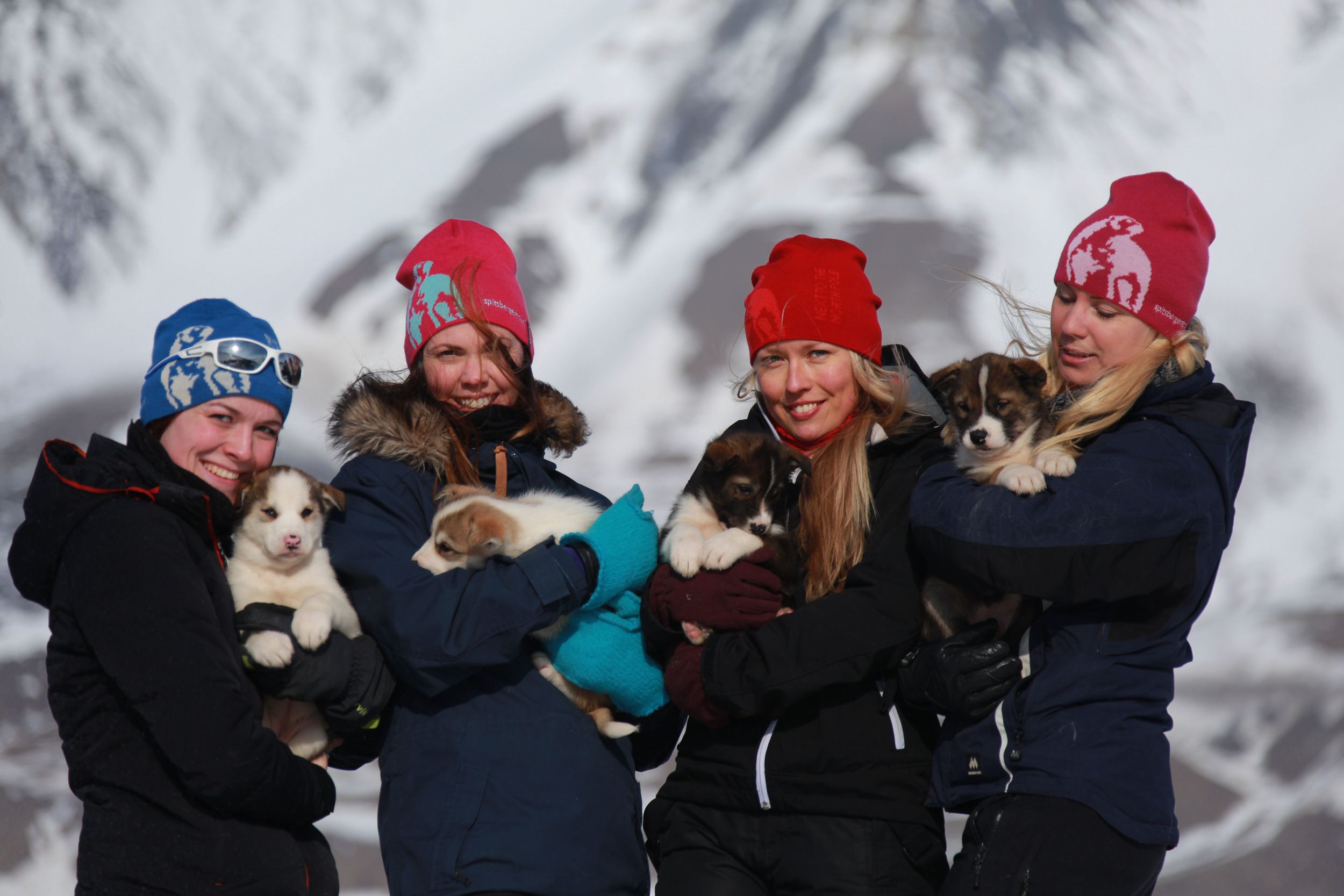 People holding puppies in their arms