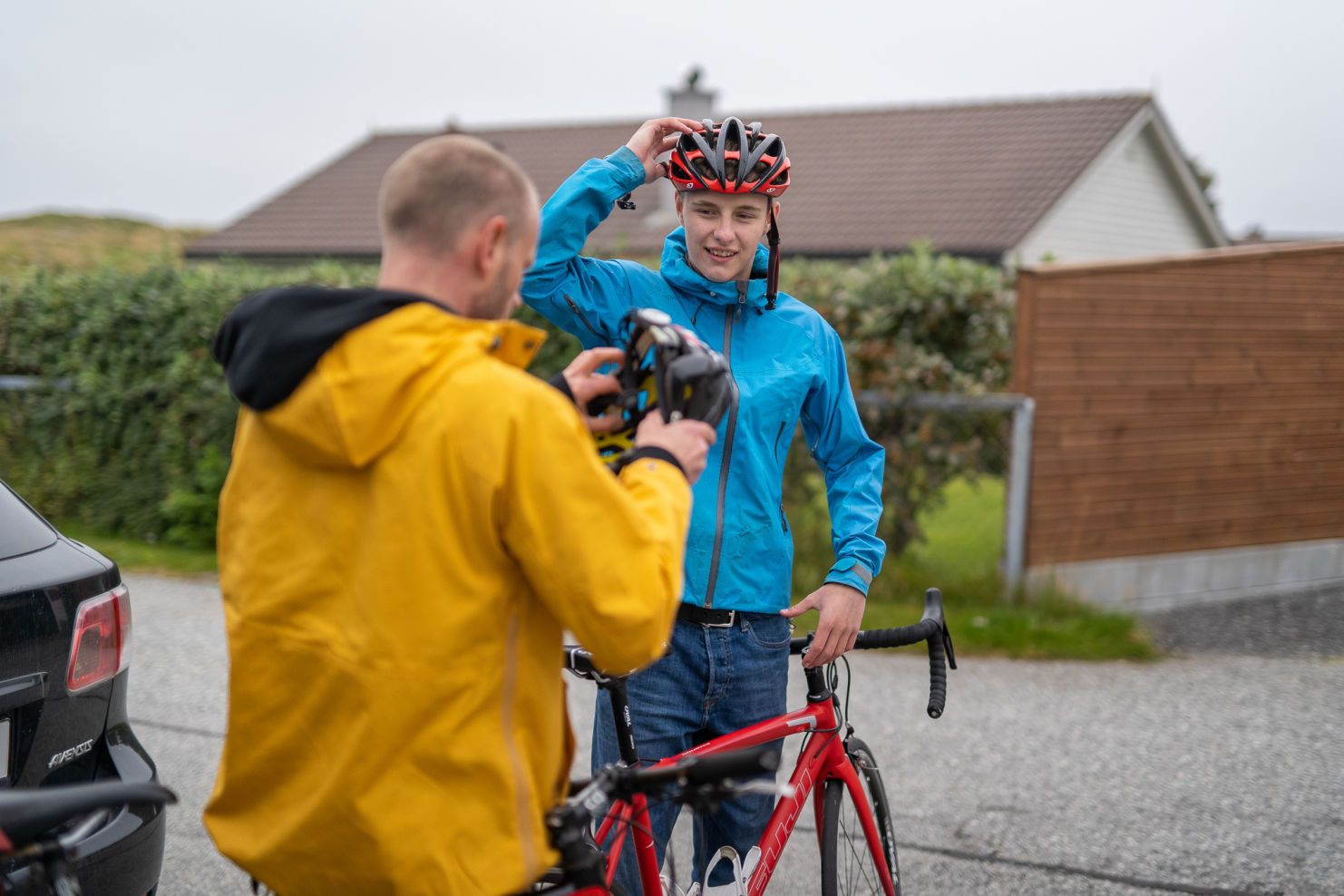 Helmet on, ready for cycling