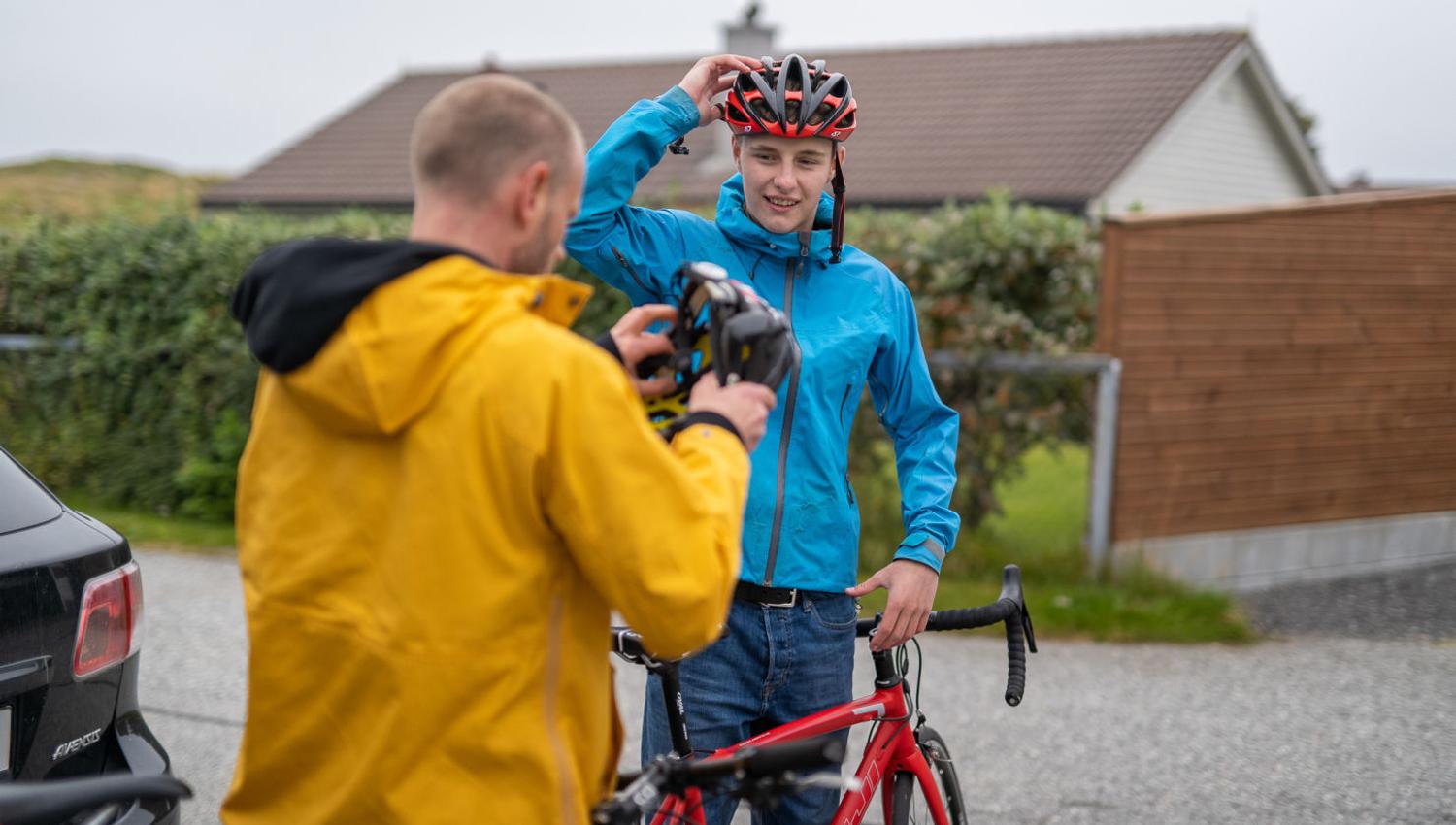 Helmet on, ready for cycling