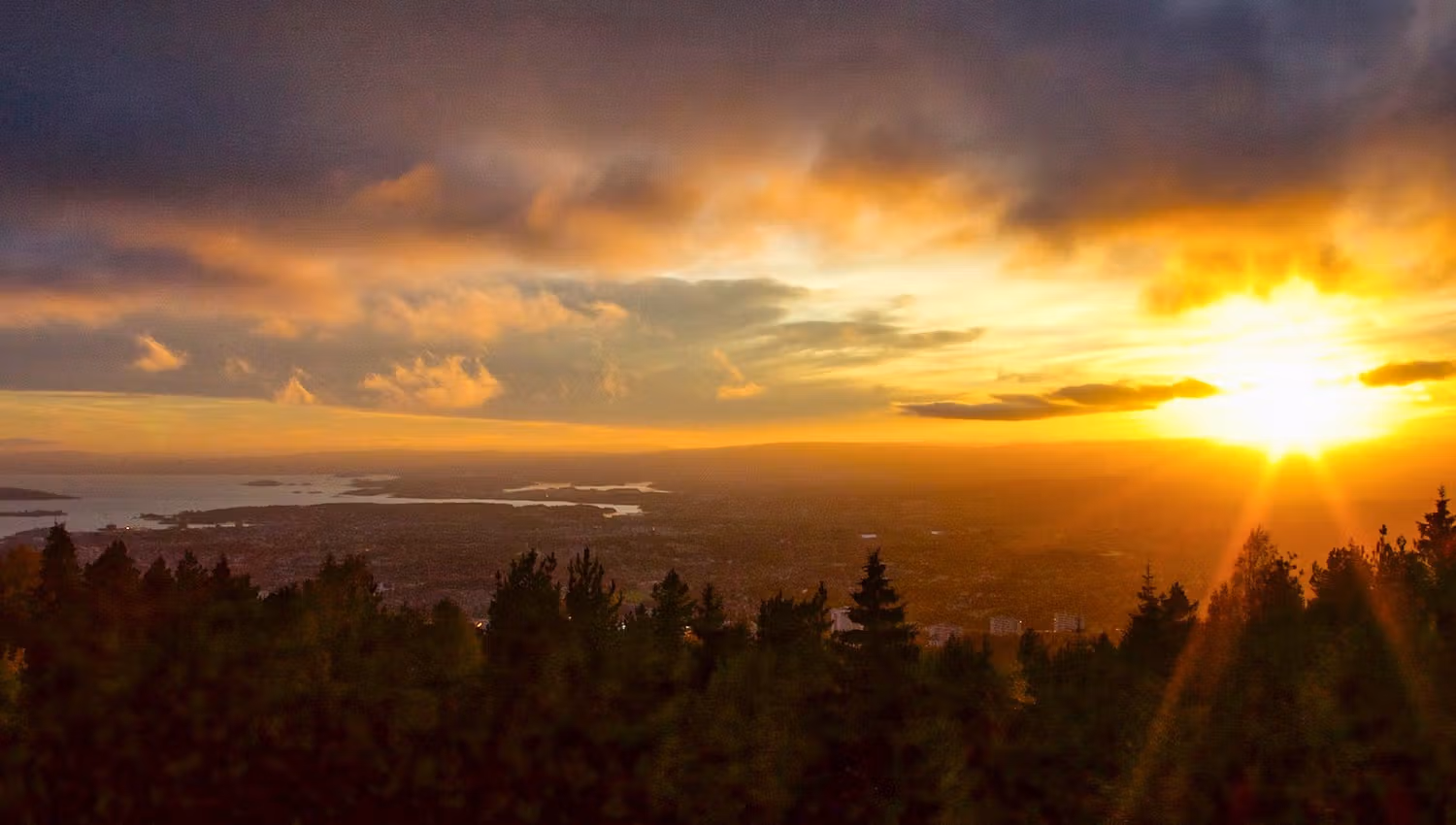 sunset over the oslofjord and nordmarkasunset over the oslofjord and nordmarka