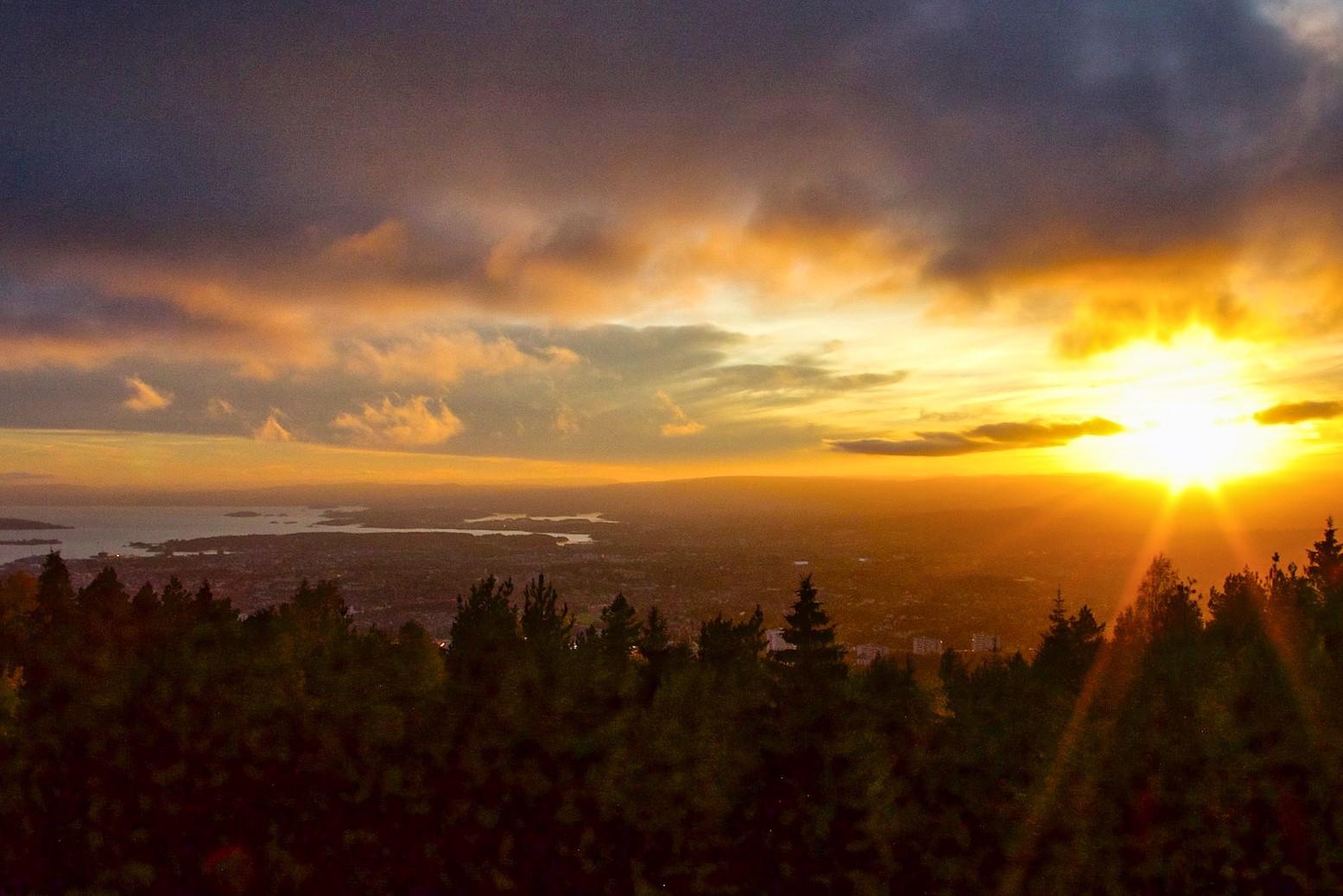 sunset over the oslofjord and nordmarkasunset over the oslofjord and nordmarka