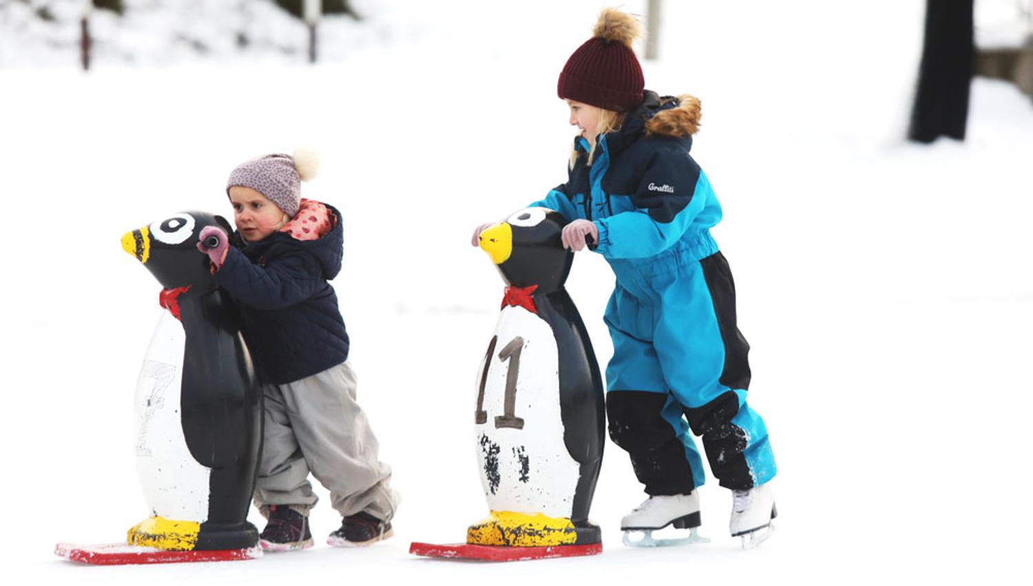 children on the ice rink at Skien leisure park