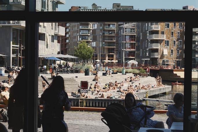 Utsikt fra kaféen mot Munch Brygge