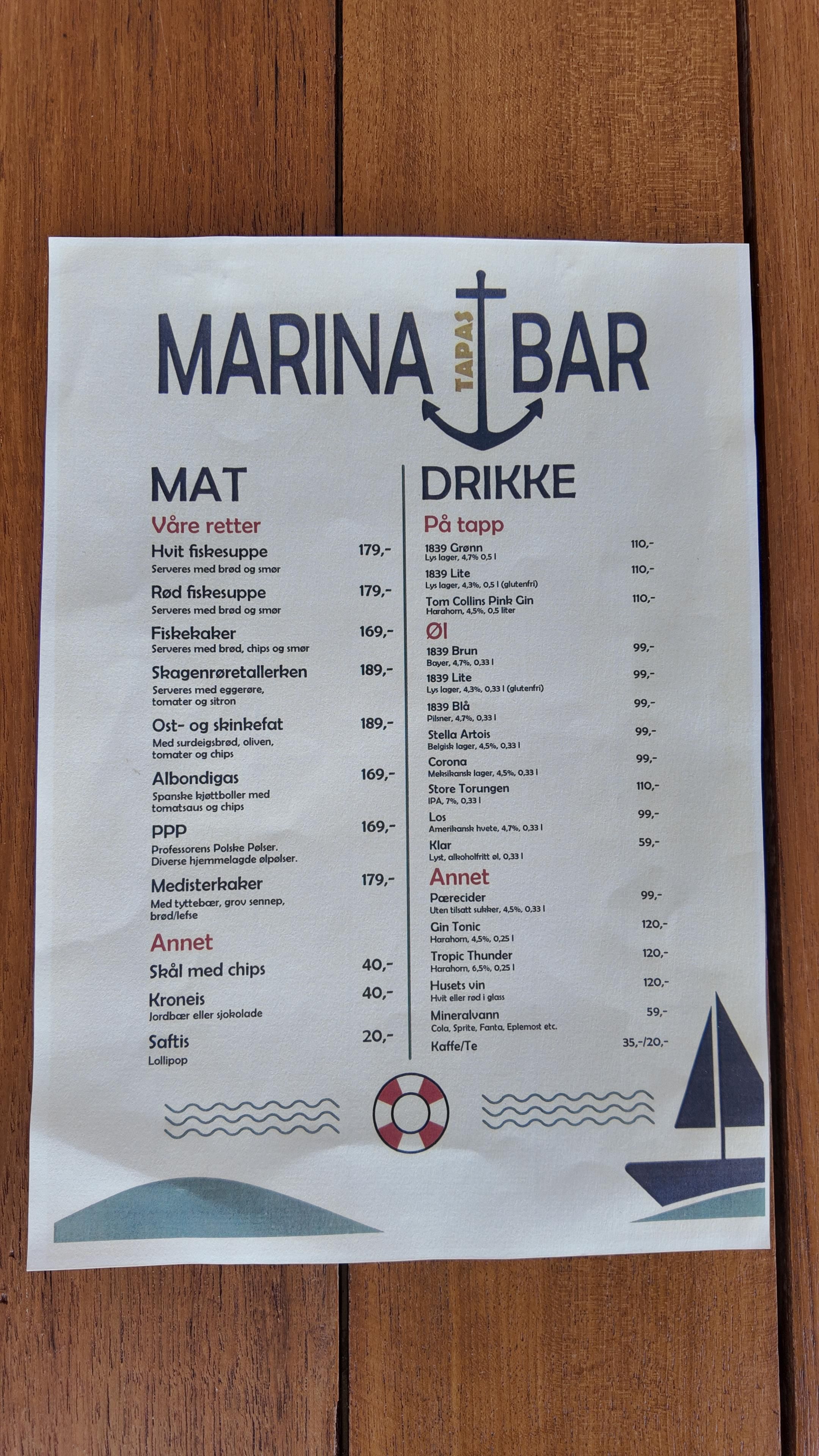 Marina Tapas Bar meny