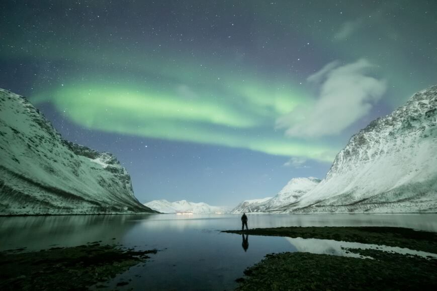Fjord, mountains and northern lights