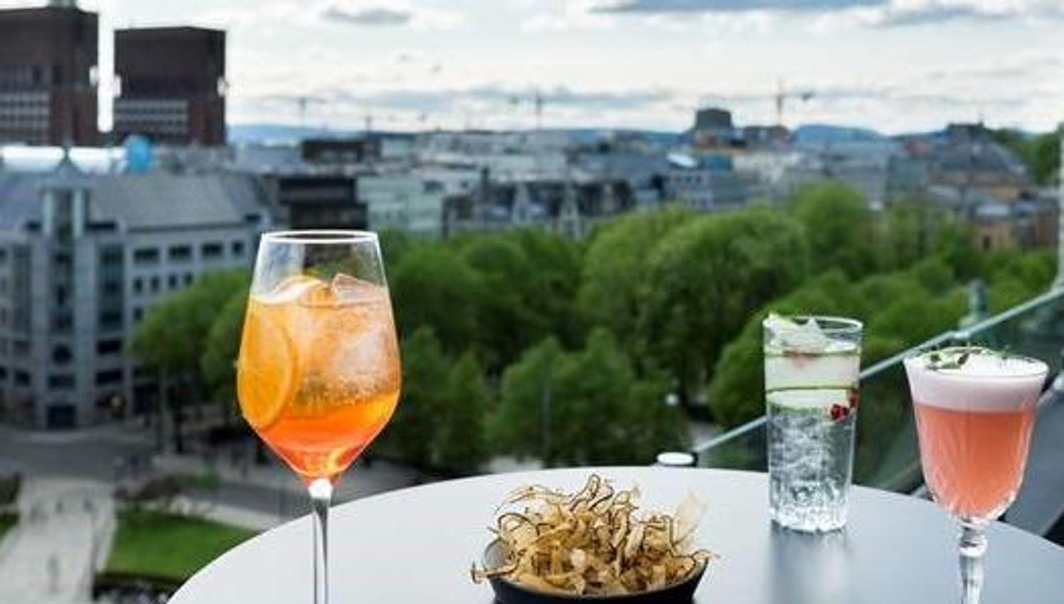 Cocktails and a great view over Oslo. Eight Rooftop Bar.