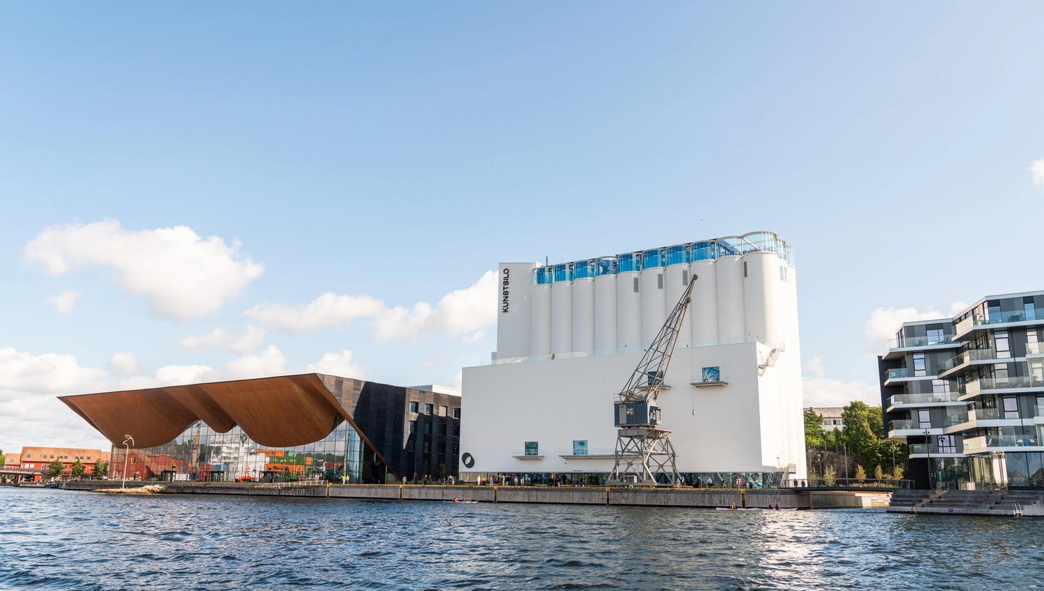 Kunstsilo and Kilden Performing Arts Centre from the water