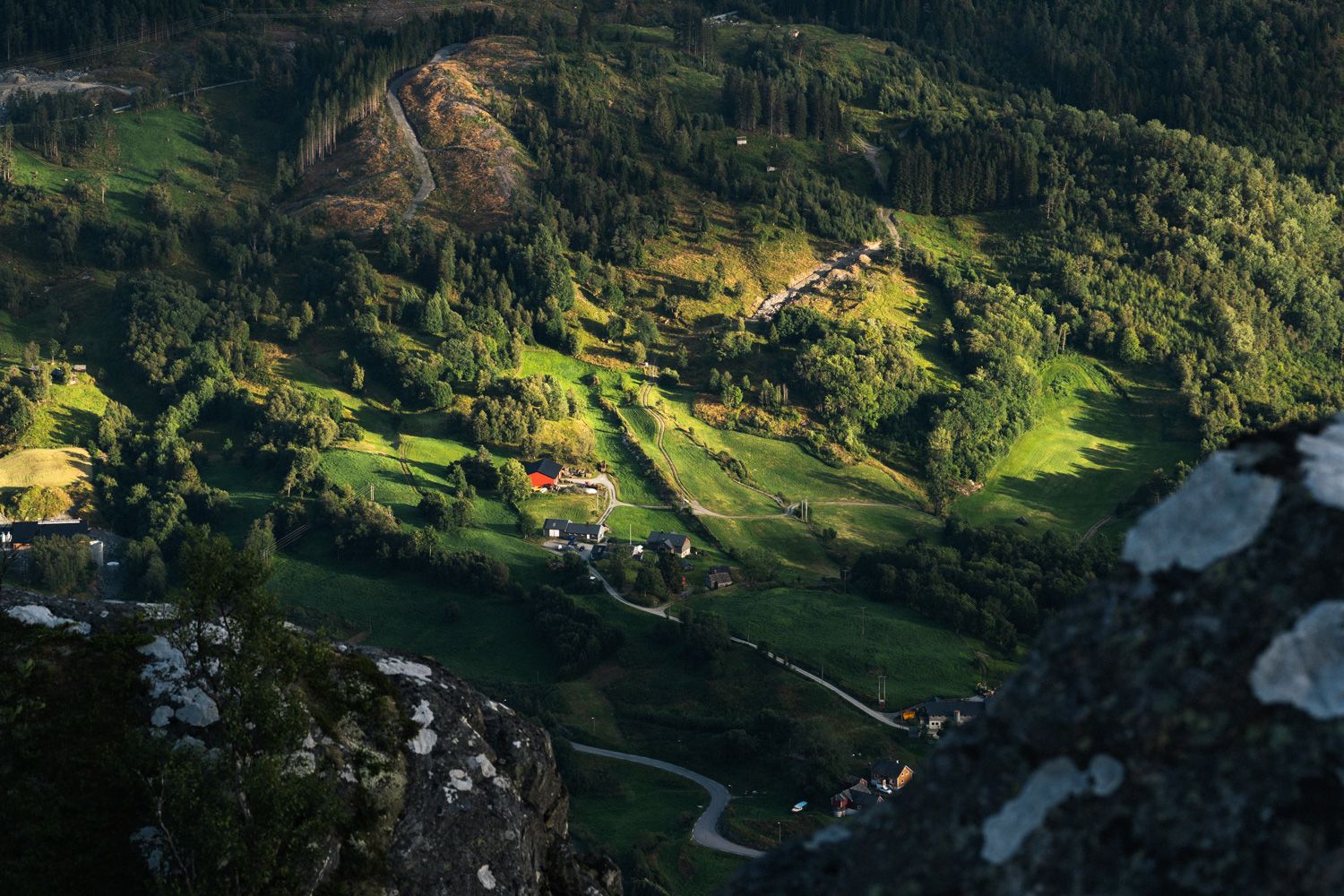 Green valleys seen from Samlen in Hardanger – a hike with views of idyllic cultural landscapes.