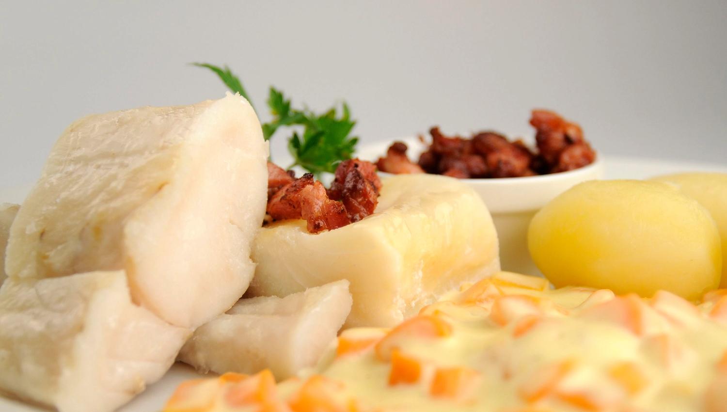 Delicately prepared Norwegian tradition fish dinner