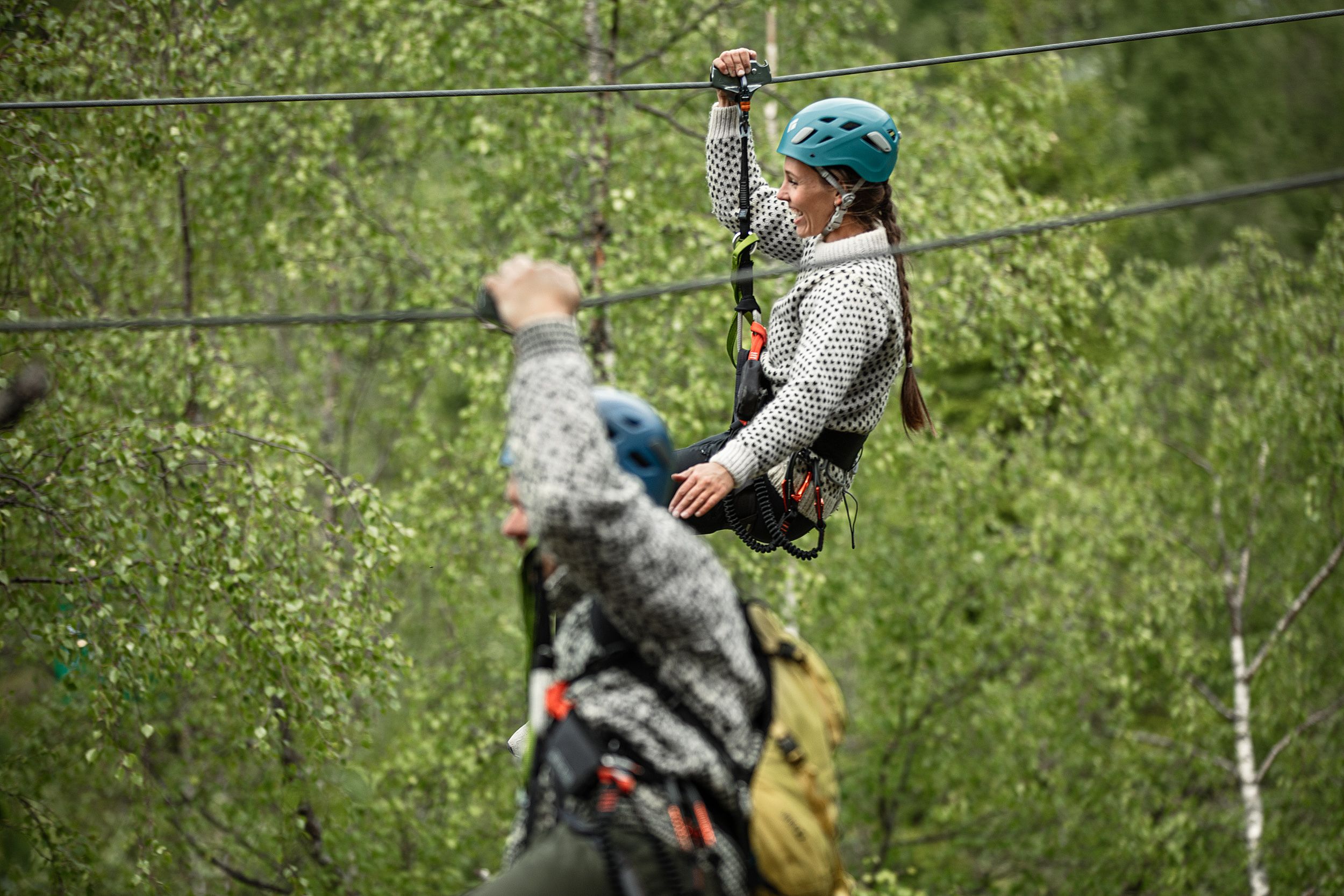 Flying together on the zipline