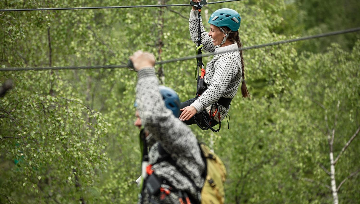 Flying together on the zipline