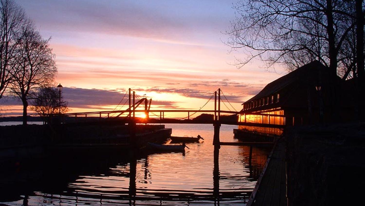 Canal bridge at sunset