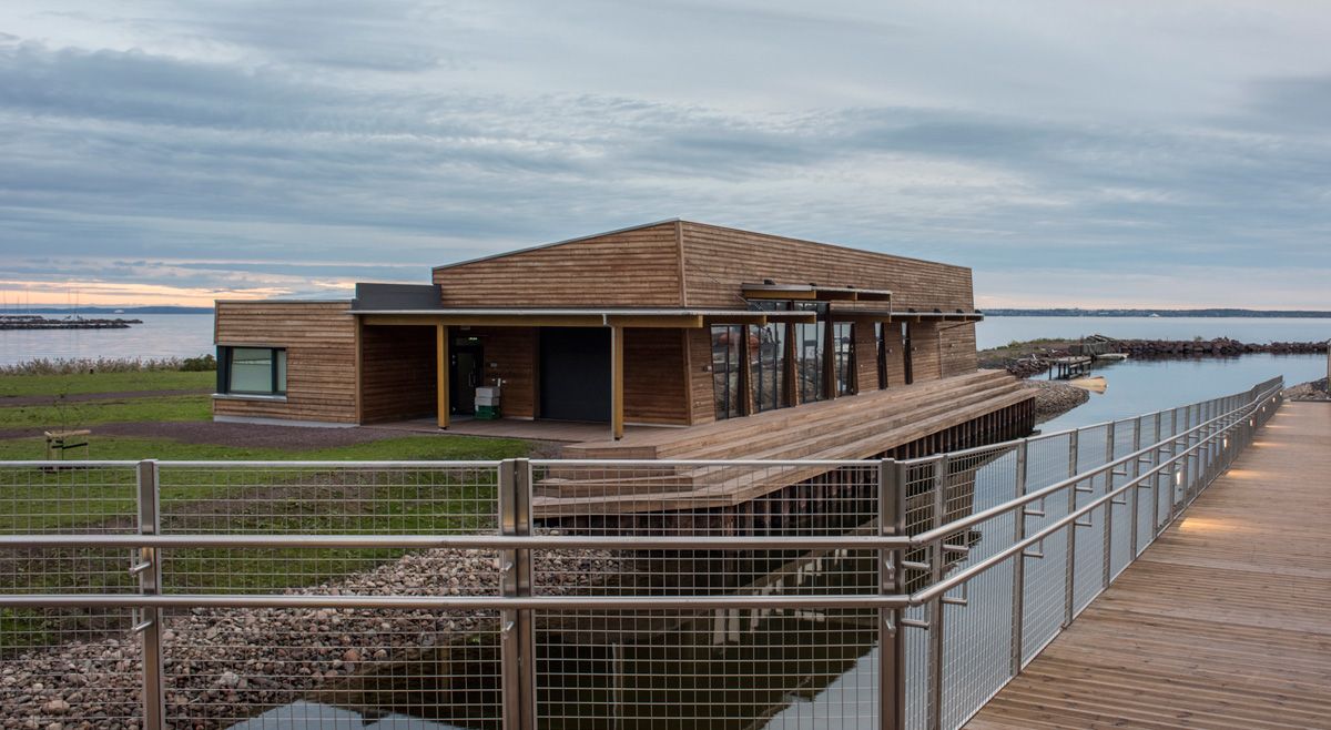 Facade building by the water