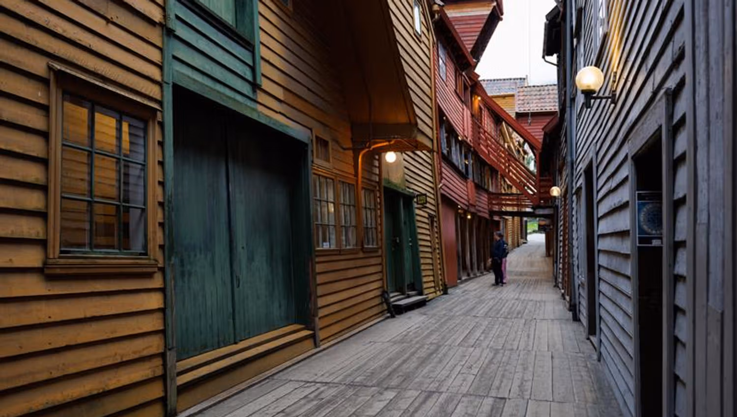 Exploring the narrow alleyways at Bryggen in Bergen