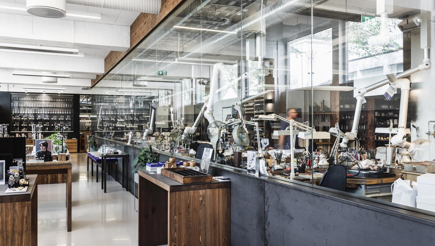 Shop and factory, glass wall, ARVEN