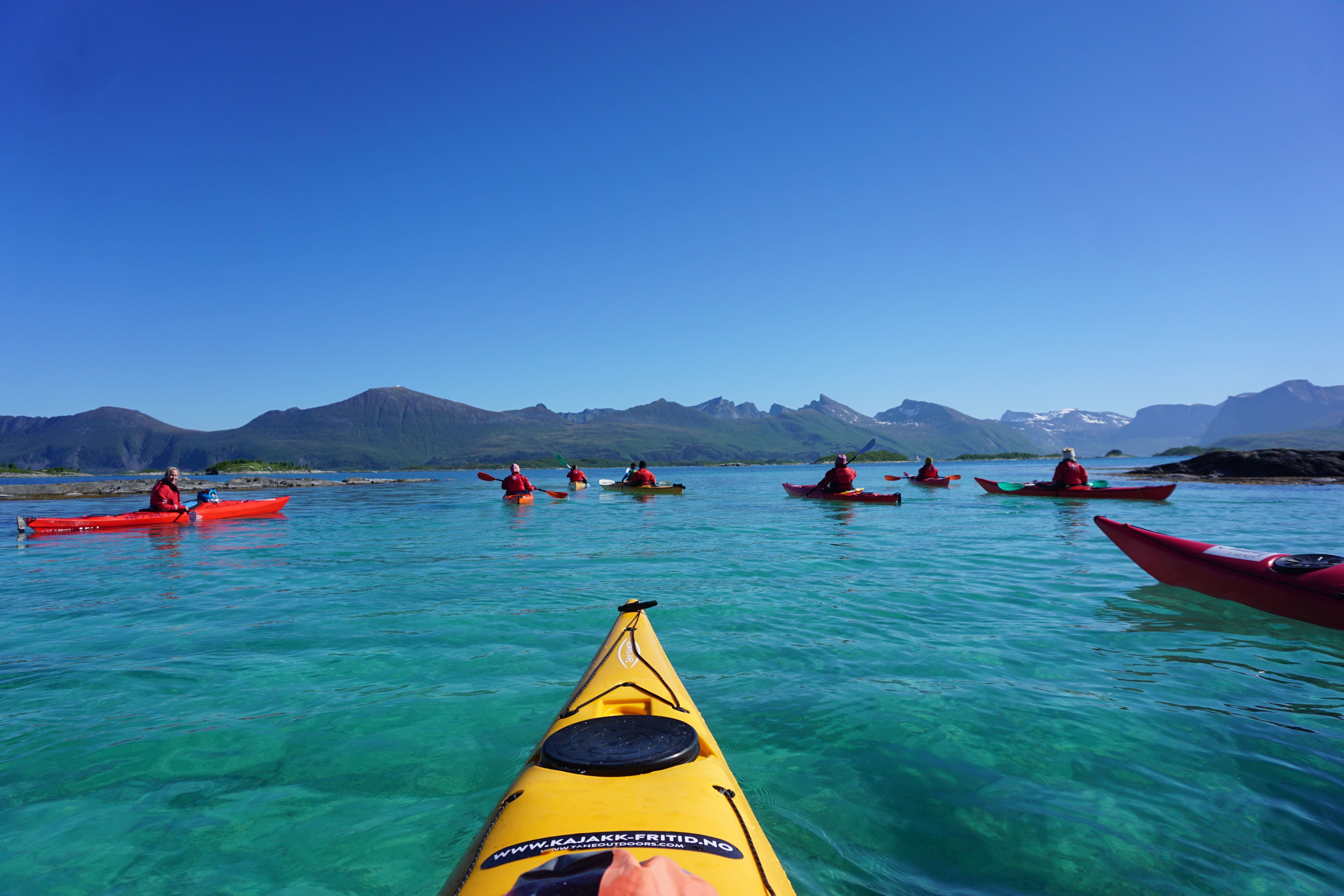 out on the fjord in a kayak