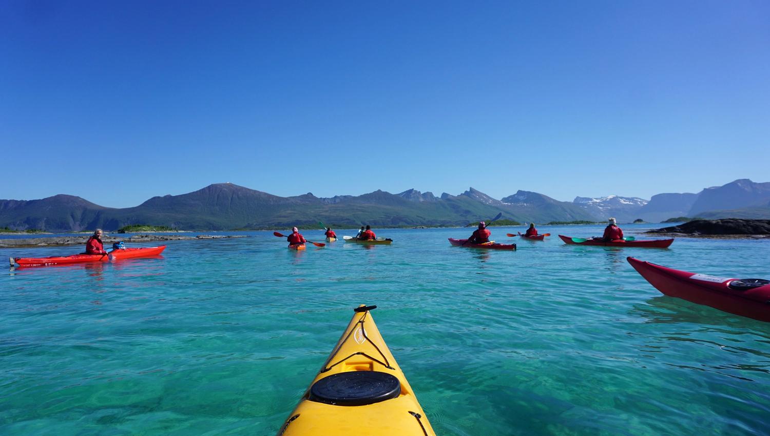out on the fjord in a kayak