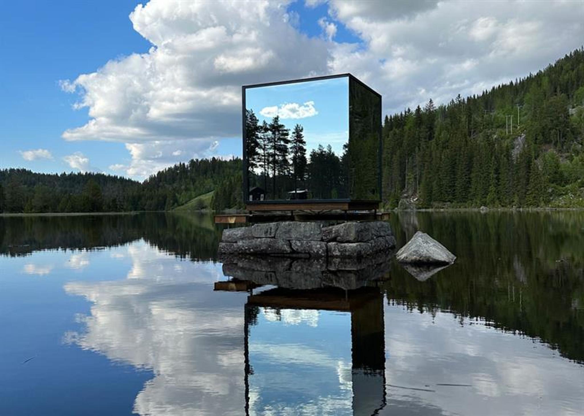 sauna at Spegle on a stone wall in the water