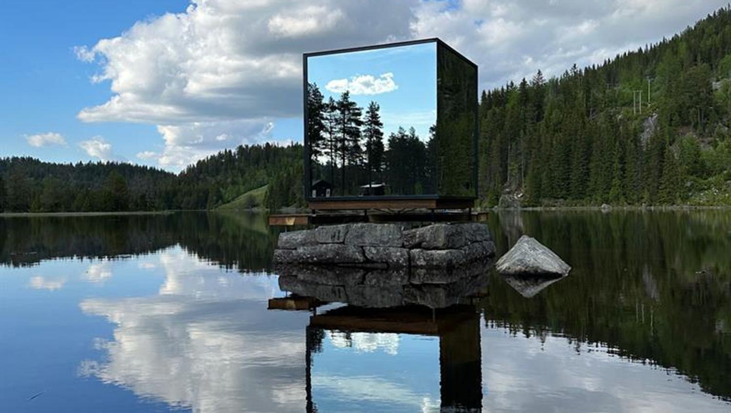 sauna at Spegle on a stone wall in the water