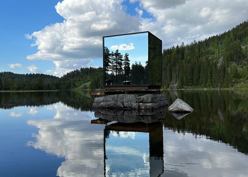 sauna at Spegle on a stone wall in the water
