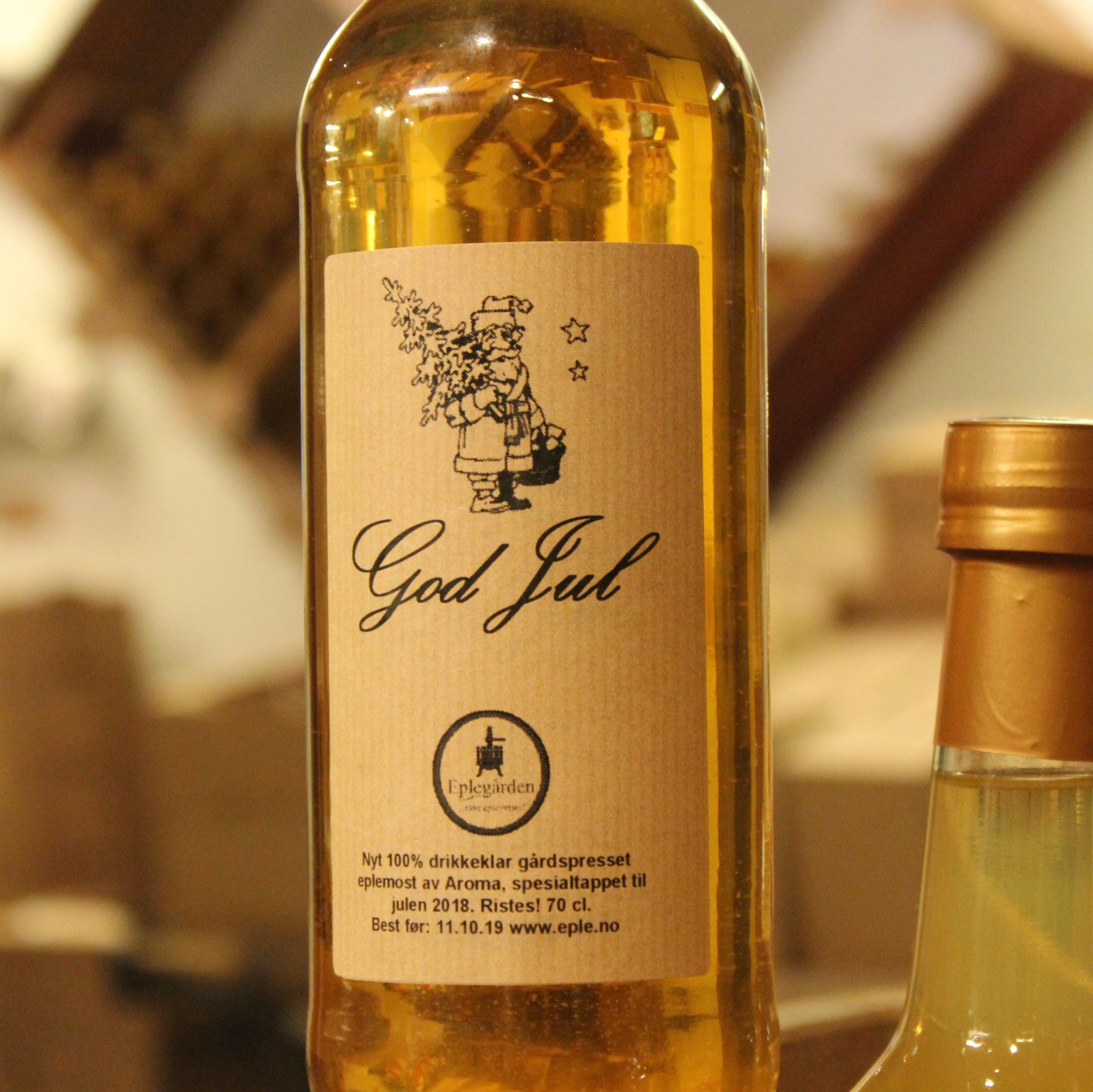 Bottle of clear Christmas apple juice