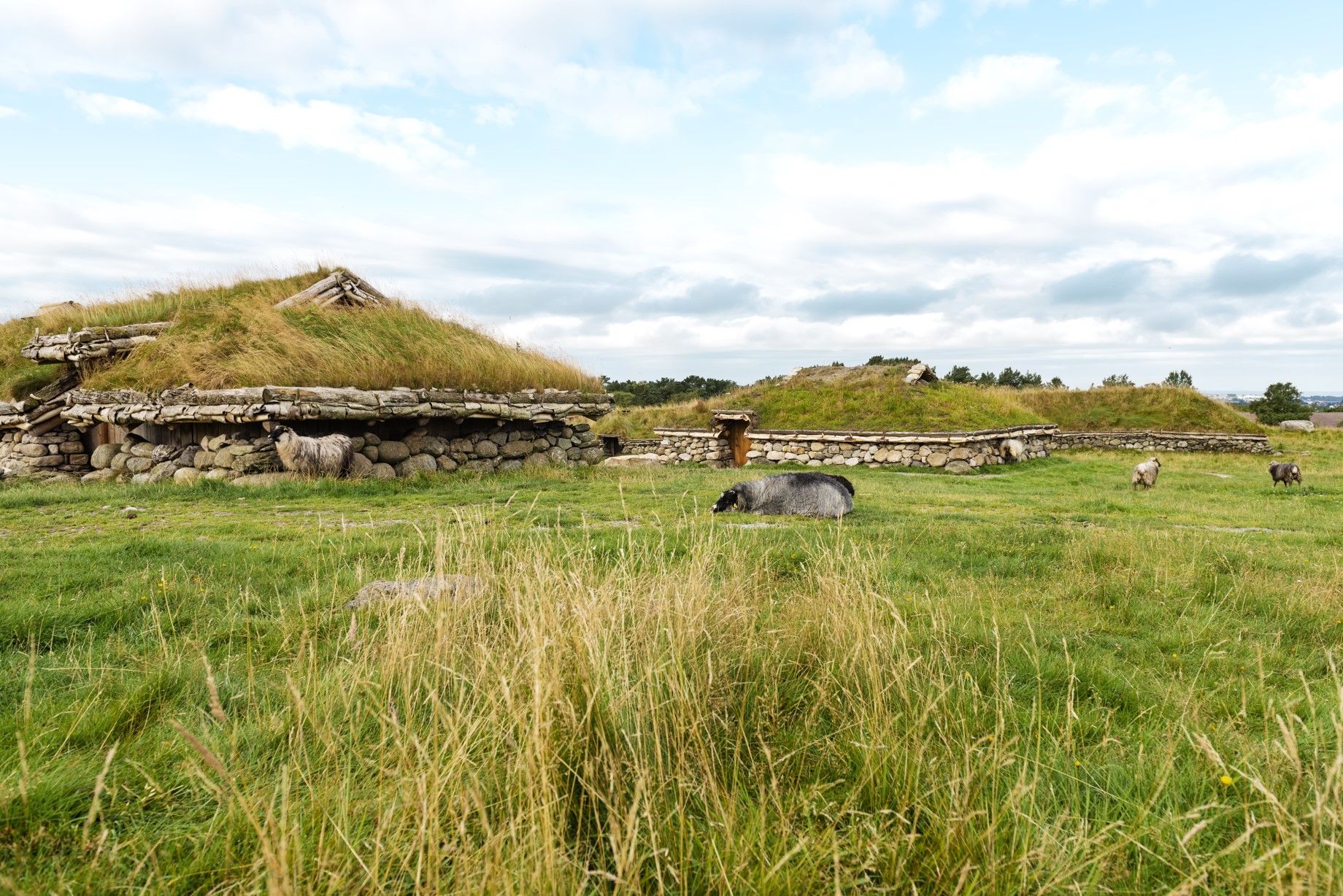 The reconstructed farmstead from the Migration Period (350-550 AD).