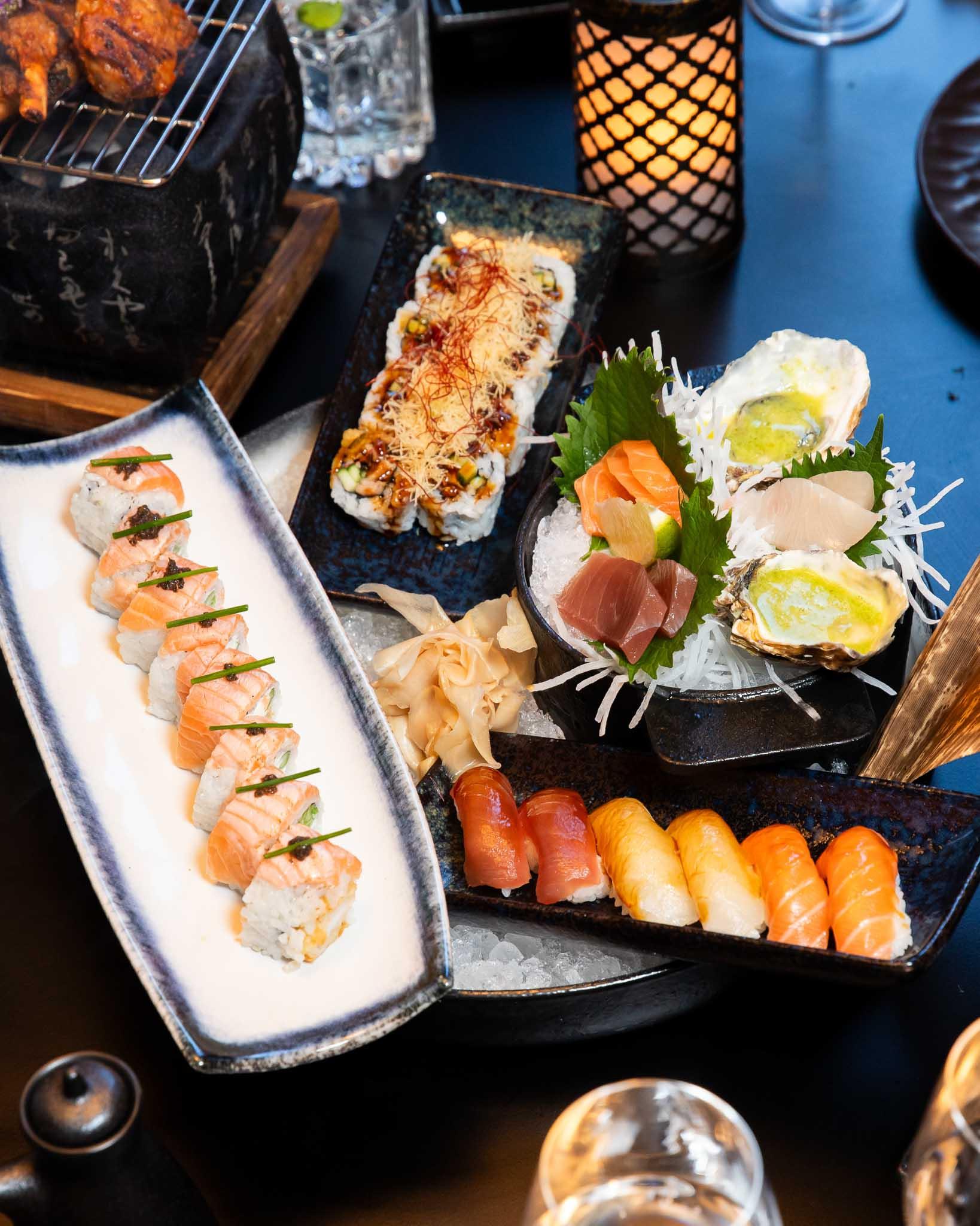 Plates with sushi