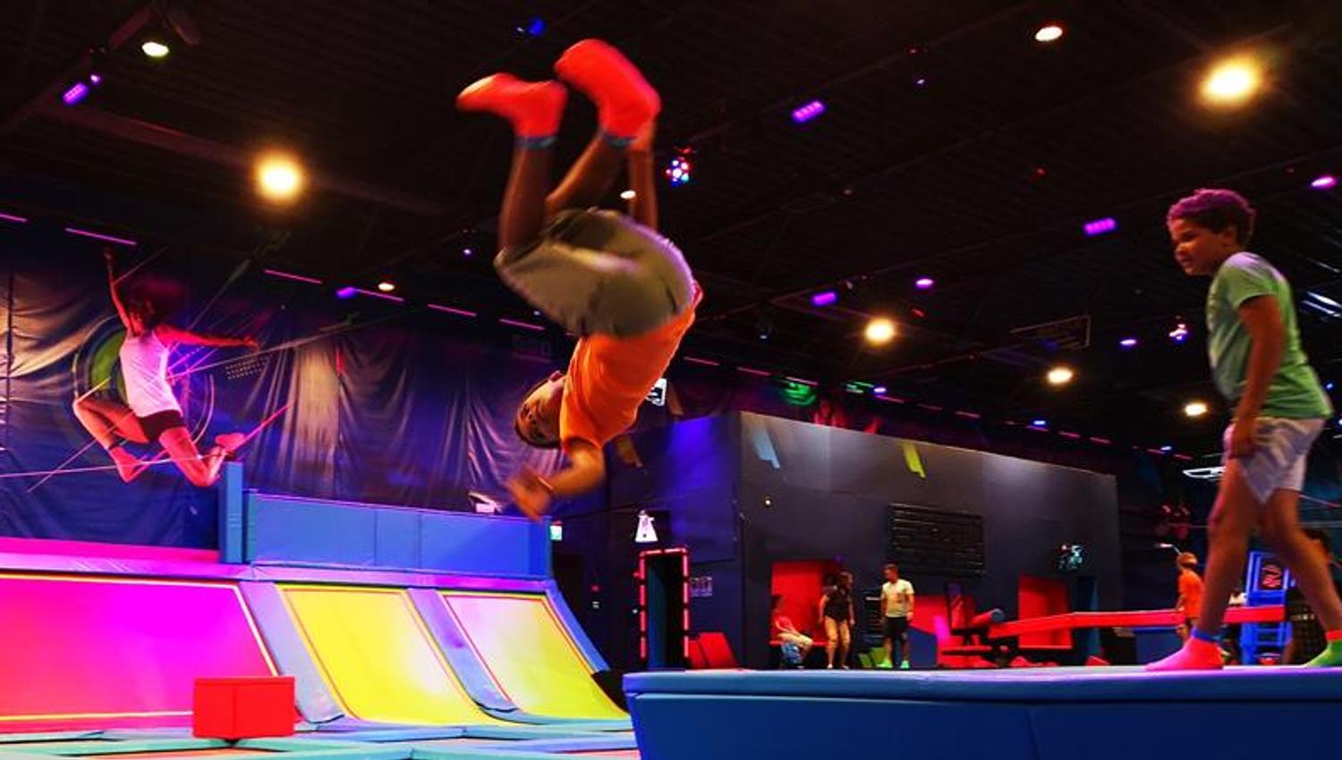 One who does tricks at Rush Trampoline Park