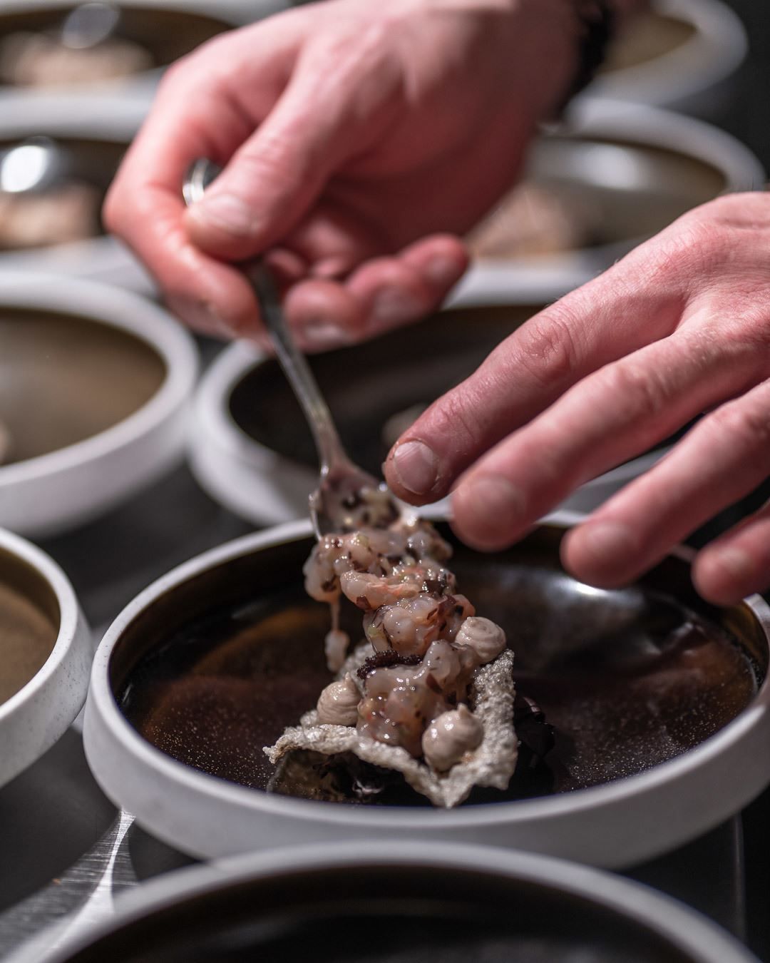 Chef plating some food